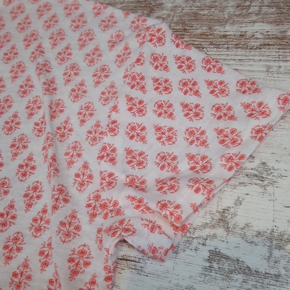 Patterned Tie Waist Linen Short Sleeve Blouse T Shirt Top - Picture 8 of 8